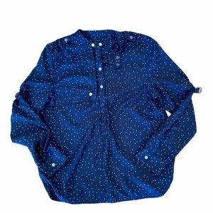 Ann Taylor Navy & White Polka Dot Five Button Pullover Blouse